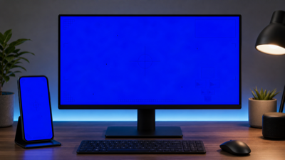 Generated illustration of a full blue screen used for blue subpixel testing, stuck pixel detection, and OLED burn-in checks.
