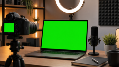 Generated illustration of a full green screen used for chroma key video production, Zoom virtual backgrounds, and livestreaming.
