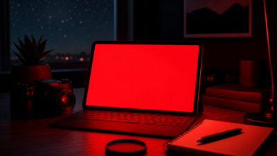 Generated illustration of a full red screen used as red light for night vision, photography mood lighting, and room ambience.