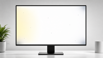 Generated illustration of a full white screen test showing dark pixels, yellow tint, and brightness uniformity issues.