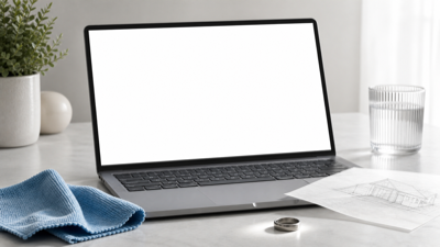 Generated illustration of a laptop full white screen used for cleaning, soft lighting, reading, and tracing.