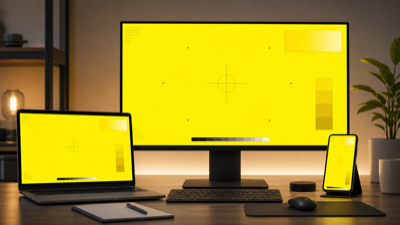 Generated illustration of a full yellow screen used for yellow tint, white balance, color temperature, and OLED uniformity checks.