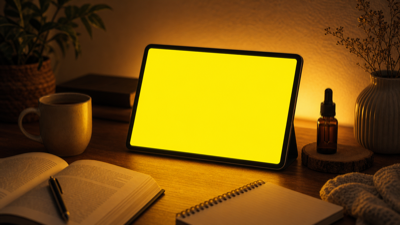 Generated illustration of a full yellow screen used as warm ambient light, reading light, and photography fill light.