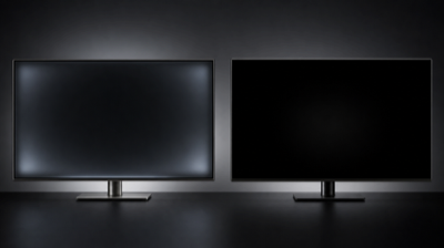 Generated illustration comparing LCD backlight glow with OLED black screen behavior.